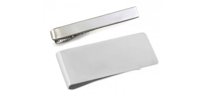 Silver Accent Tie Bar as well as Money Clip Set