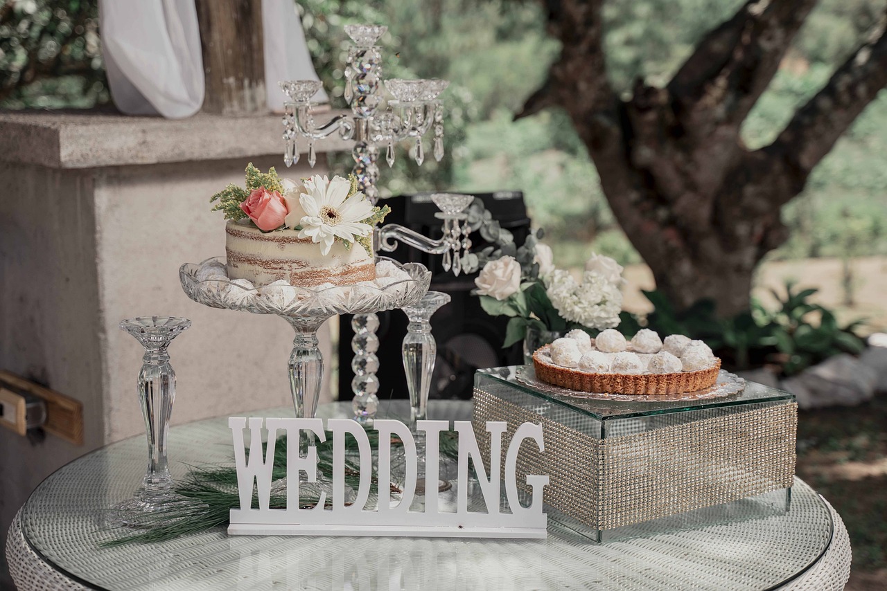 Wedding cake on decorative table