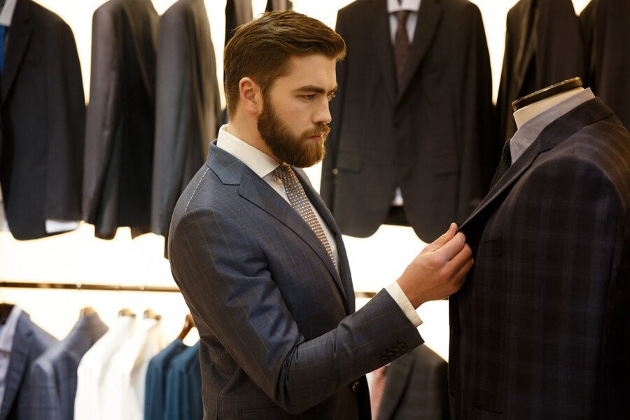 Men shopping for wedding tuxedo