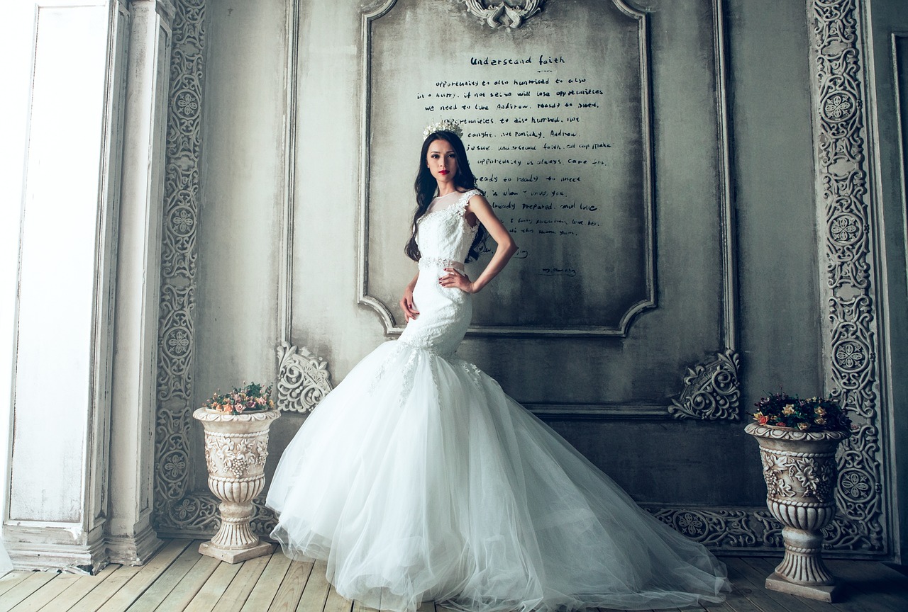 Women wearing wedding gown