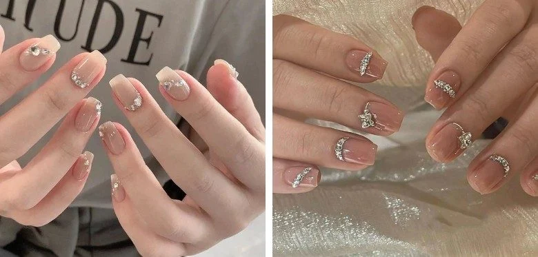 Wedding nails with pearl embellishments