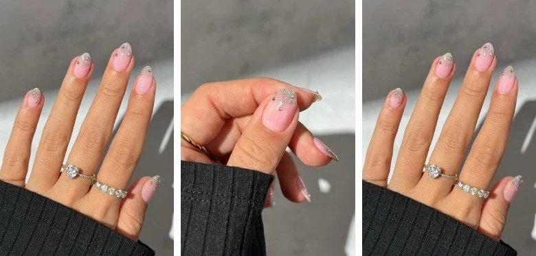 Wedding nails with subtle glitter accents