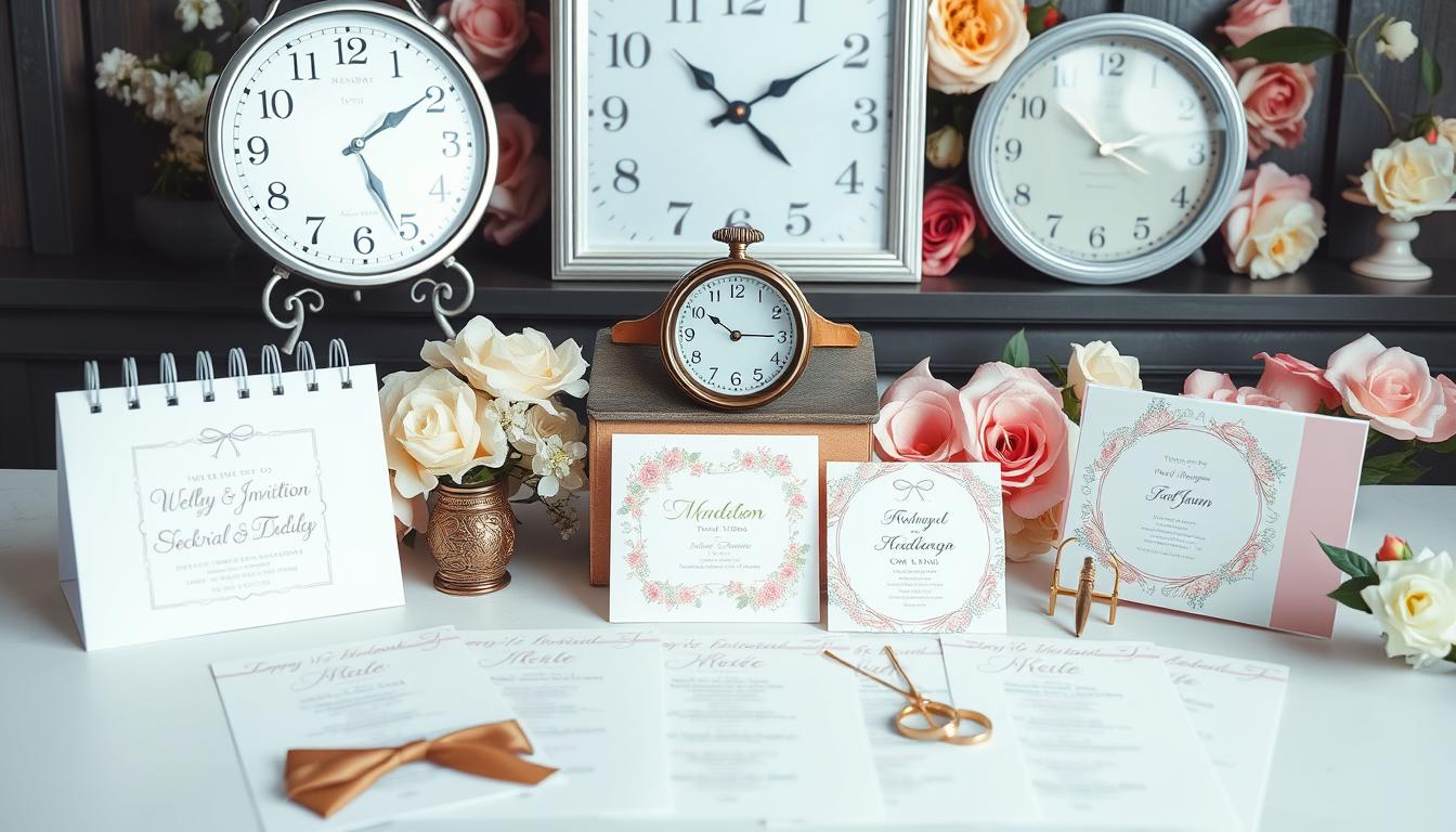 watches and wedding invitation in paper