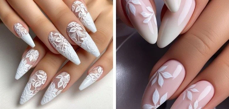 Classic White Lace Wedding Nails