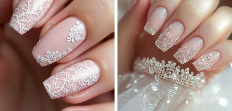 Sheer & Nude Lace Wedding Nails