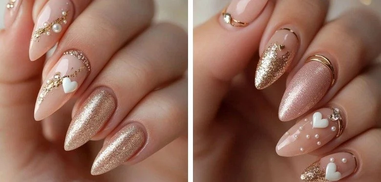 Rose Gold Metallic Wedding Nails