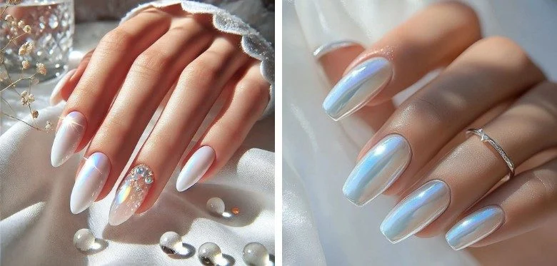 Holographic Chrome Wedding Nails