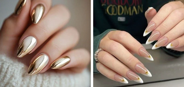 French Manicure in Metallic Tips