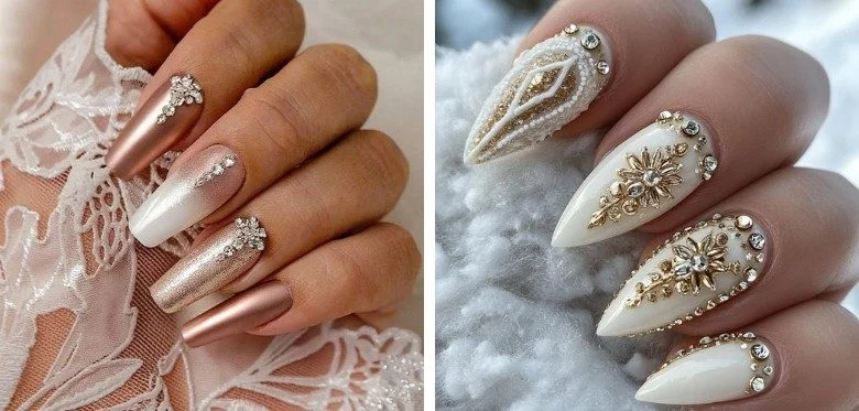 Foil-Accented Marble Wedding Nails