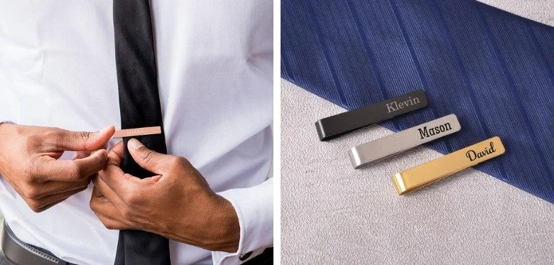 Custom-Made Engraved Silver Tie Bar