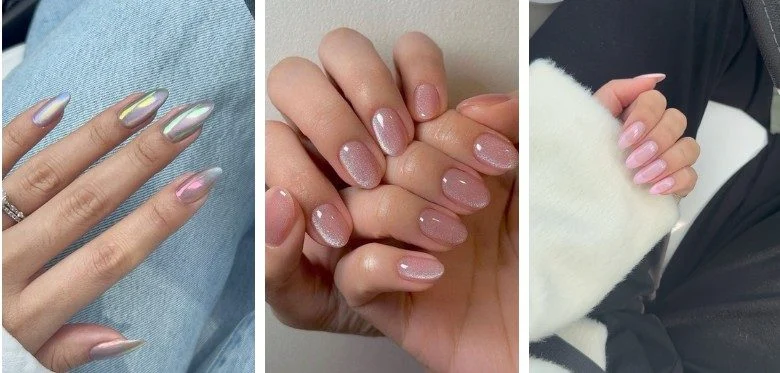 Holographic and Chrome Wedding Nails