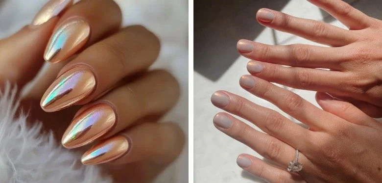 Holographic and Chrome Wedding Nails