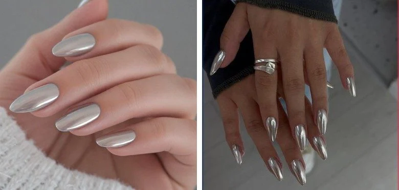 Silver Mirror Chrome Nails