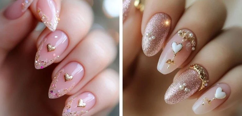 Gold and Pearl Embellished Nails