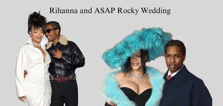 2 pictures of Rihanna and AsAP Rocky holding hands and staring at one another while filming a music video.
