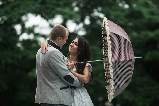 wedding Couples enjoying rain