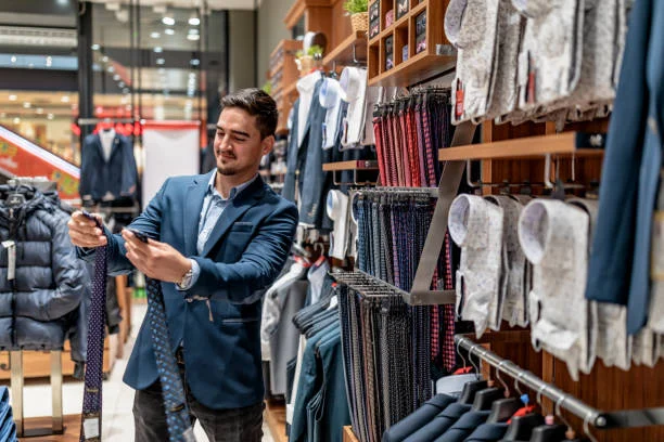 men shopping for wedding suit
