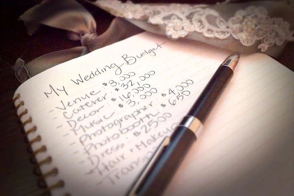 notebook of where wedding budget is written