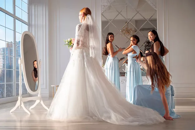 women wearing wedding dress