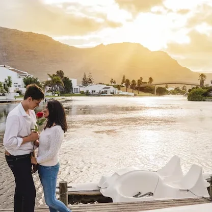 Couple near beautiful lake
