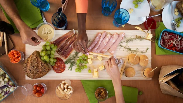 Food items on cutting wallboard