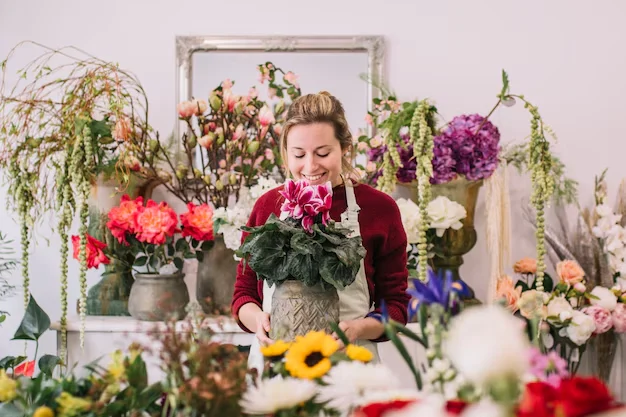women selling flower bouquet
