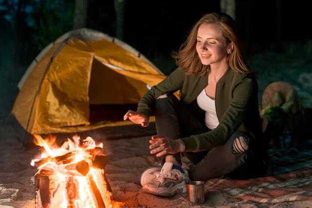 women outdoor campfire