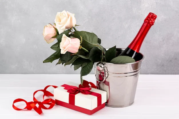 Champagne and flower in bucket