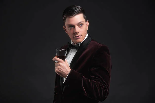 Men wearing velvet tuxedo
